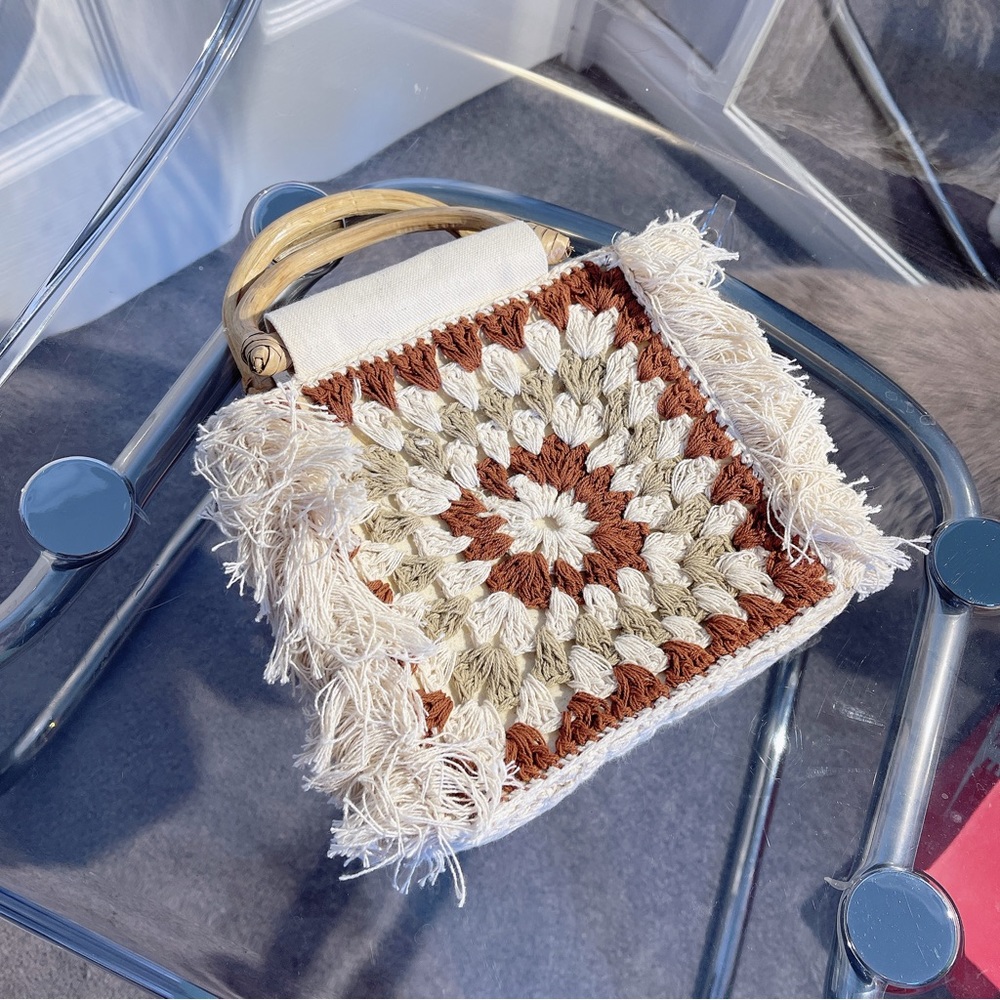 UNUSED❤️‍🔥 Zara Women Cotton Crochet Basket Purse Square Fring Summer Bag